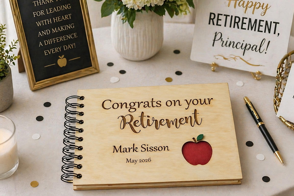 Personalized Retirement Guest Book for Teacher or Principal